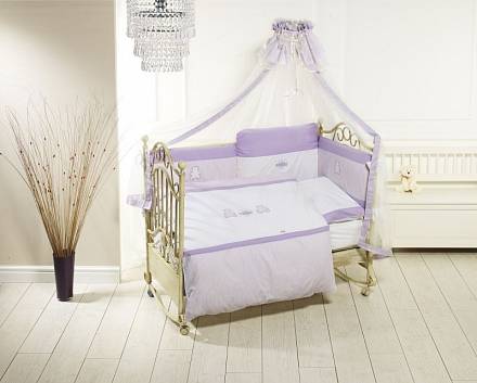Комплект постельного белья Orsetti лонг, 6 предметов, бело-фиолетовый 